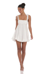 Shimmer Ruffle Babydoll Dress in White