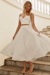 Jasmine Organza Mesh Elasticated Waist Midi Skirt White