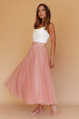 Jasmine Organza Mesh Elasticated Waist Midi Skirt Lipstick