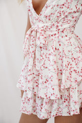 Maddox Fit & Flare Cami Strap Romper Floral Print Beige
