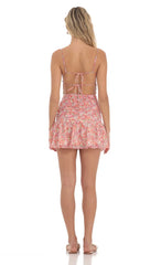 Floral Ruched Ruffle Dress in Pink