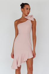 Tiffany One-Shoulder Bow Dress Blush