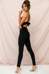 Manhattan Gold Button Pants Black