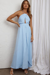 Athena High Split Maxi Dress Steel Blue