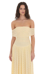 Lace Off Shoulder Maxi Dress in Yellow