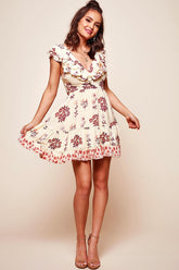Flora Ruffle V-front Babydoll Dress Beige