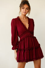 Laney Cutout Back Balloon Sleeve Dress Plum