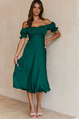 Linka Off-Shoulder Tie Back Midi Dress Forest Green