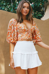 Magic Moment Ruched Tie Bust Crop Top Floral Print Orange
