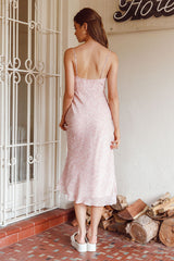 Malibu Gathered Bust Cami Strap Midi Dress Spring Pink