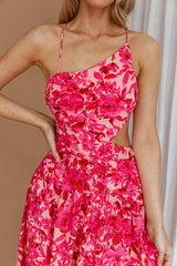 Destination Open Back Midi Dress Floral Pink