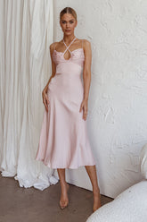 Emmalie Satin Midi Dress Pink