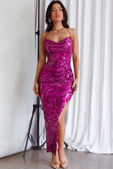Ibiza Halterneck Sequin Detail Dress Fuchsia