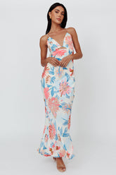 Dance Again Cut-Out Back Maxi Dress Floral Blue