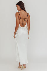 Gentle Touch Cowl Neck Satin Maxi Dress White