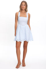 Aveline Eyelet Lace-Up Back Mini Dress Blue