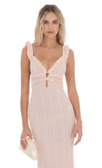 Knit Ruffle Maxi Dress in Pink