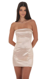 Satin Strapless Bodycon Dress in Champagne