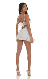 Velvet Sequin Bodycon Dress in White