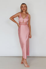 Honeybee Lace Trim Maxi Dress Blush