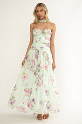 Novarra Twist Bust Strapless Maxi Dress Floral Mint