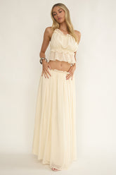 Marivelle Frill Trim Maxi Skirt Oyster