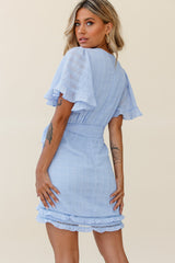 Hastings Angel Sleeve Faux Wrap Dress Steel Blue