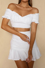 Rise And Shine Shirred Bodice Tied Back Crop Top White