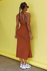 Mikah Knit Halterneck Midi Dress Mocha