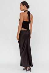 Lorely Ruched Bodice Halterneck Maxi Dress Black