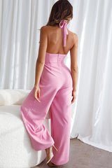 Remember This Halterneck Wide Leg Jumpsuit Hot Pink