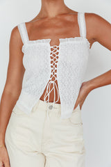 Never Miss Lace-Up Bust Top White
