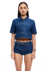 LIONESS Halston Denim Top Blue Denim