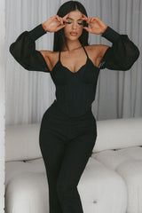 Adonica Halterneck Lantern Sleeve Top Black