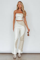 Zebulon Faux Leather Flare Pants Ivory