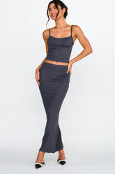 Strike A Pose Ribbed Maxi Skirt Charcoal