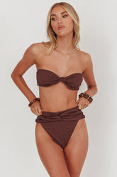 Monique High Waist Twist Bikini Bottom Chocolate Texture