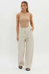 Dodie Straight Leg Trouser Pants Linen Oat