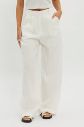 Dodie Straight Leg Trouser Pants Linen White