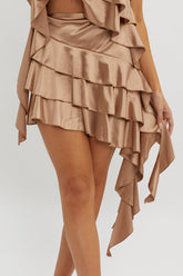 Class Act Layered Ruffle Mini Skirt Taupe