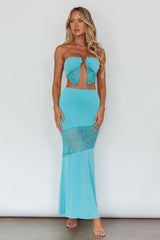 Florida Lace Insert Cut-Out Maxi Dress Blue