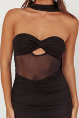 Oliana Strapless Mesh Maxi Dress Black