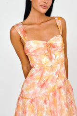 Nichola Ruched Bust Midi Dress Floral Orange