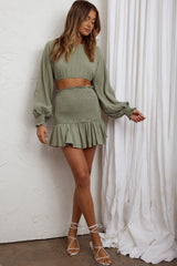 Aubrette Shirred Waist Mini Skirt Sage