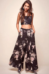 Cicely Floral Wide Leg Pants Black