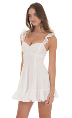 Dotted Chiffon Fit and Flare Dress in White