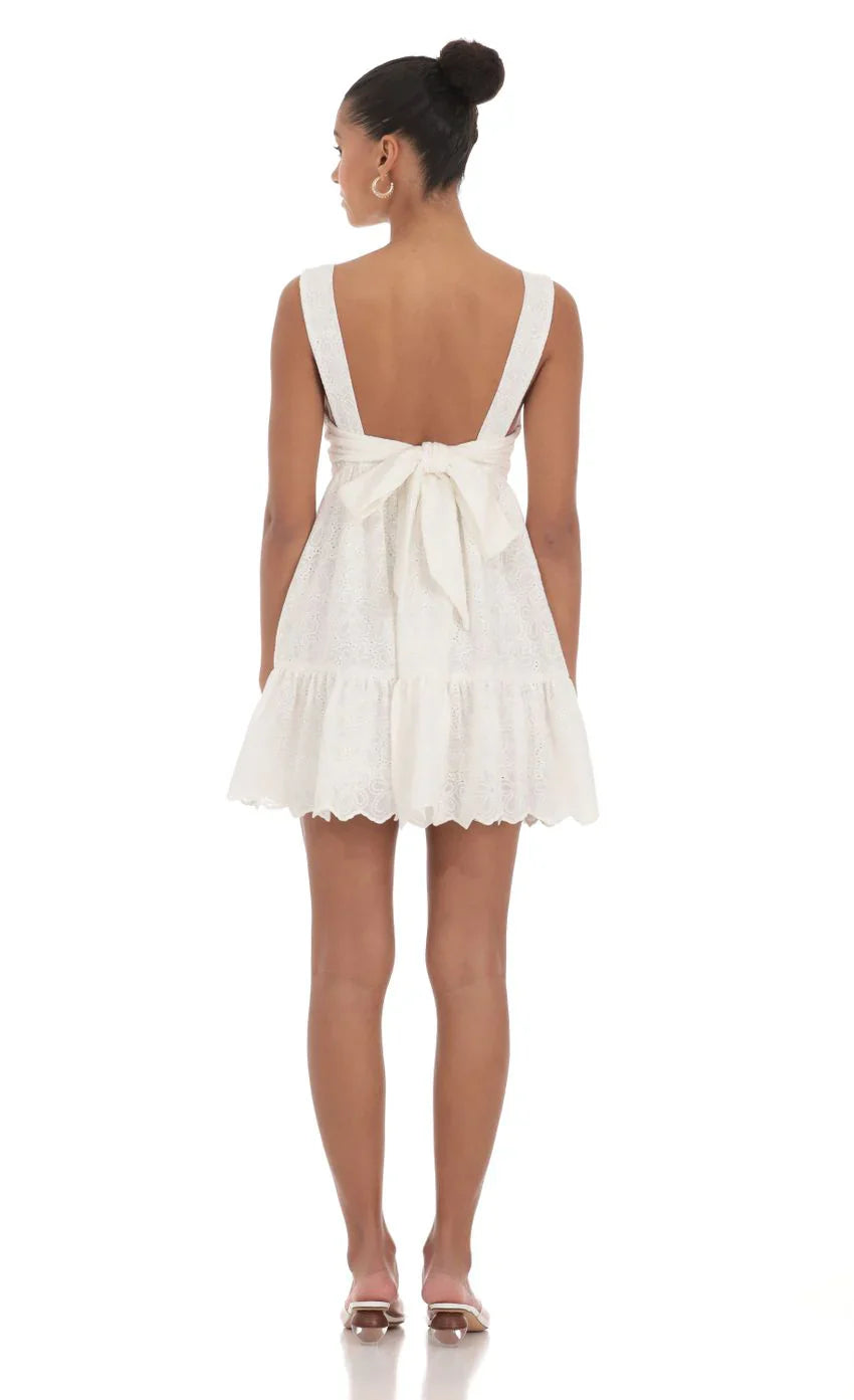 Floral Eyelet Babydoll Dress in White