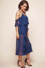 Constance Midi Ruffle Jumpsuit Navy