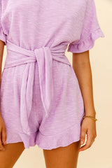 Feelin' Blessed Waist-Tie Frill Trim Romper Lilac