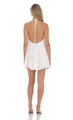 Embroidered Mock Neck Dress in White